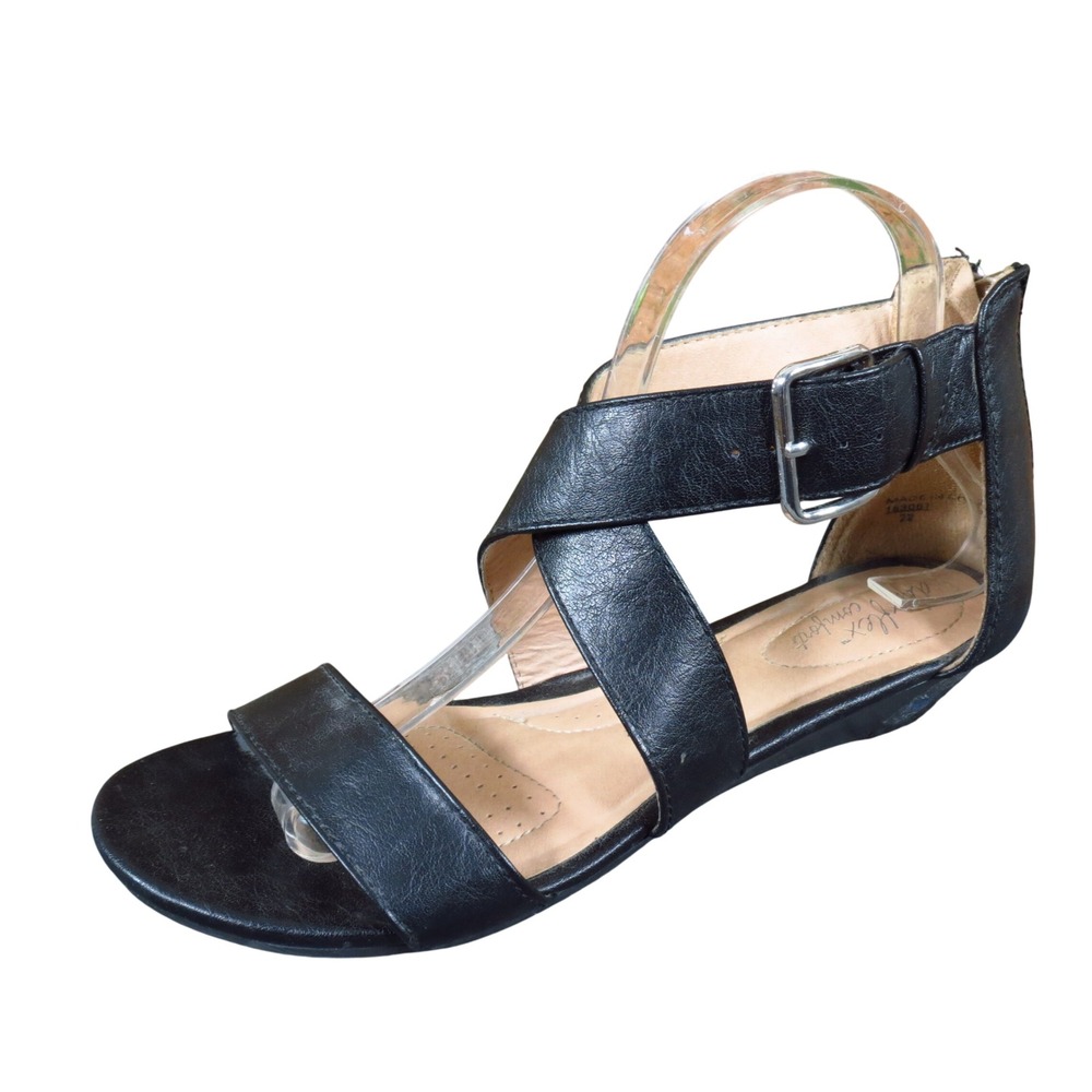 Dexflex Comfort Women Wedge Sandal 7.5 Wide Dressy Summer Black Synthetic